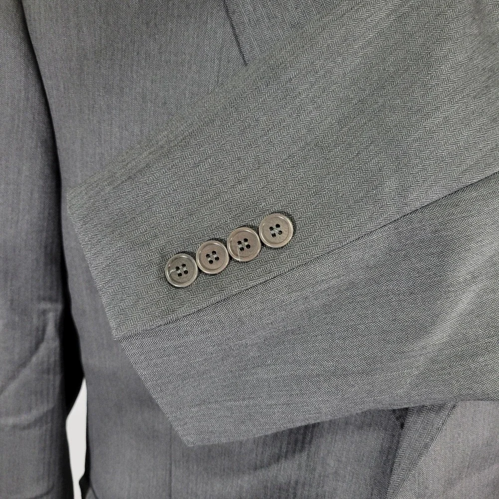 JOS A BANK Gold Men's Sport Coat Blazer Two Button Gray Herringbone‎ Wool 46L